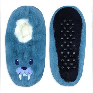 Fuzzy Babba sherpa blue faux fur gripper house Slipper Sock boot bootie one size